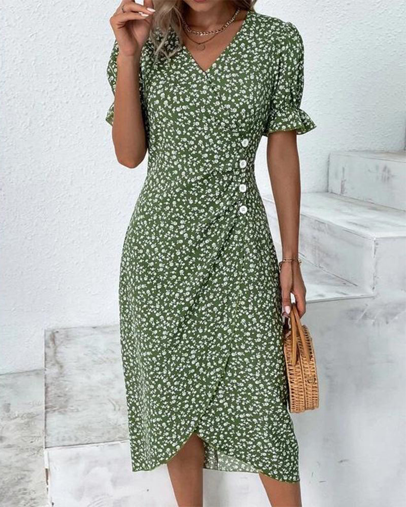 Rosa | Elegante vestido cruzado con cuello en V y estampado floral