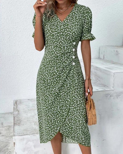 Rosa | Elegante vestido cruzado con cuello en V y estampado floral