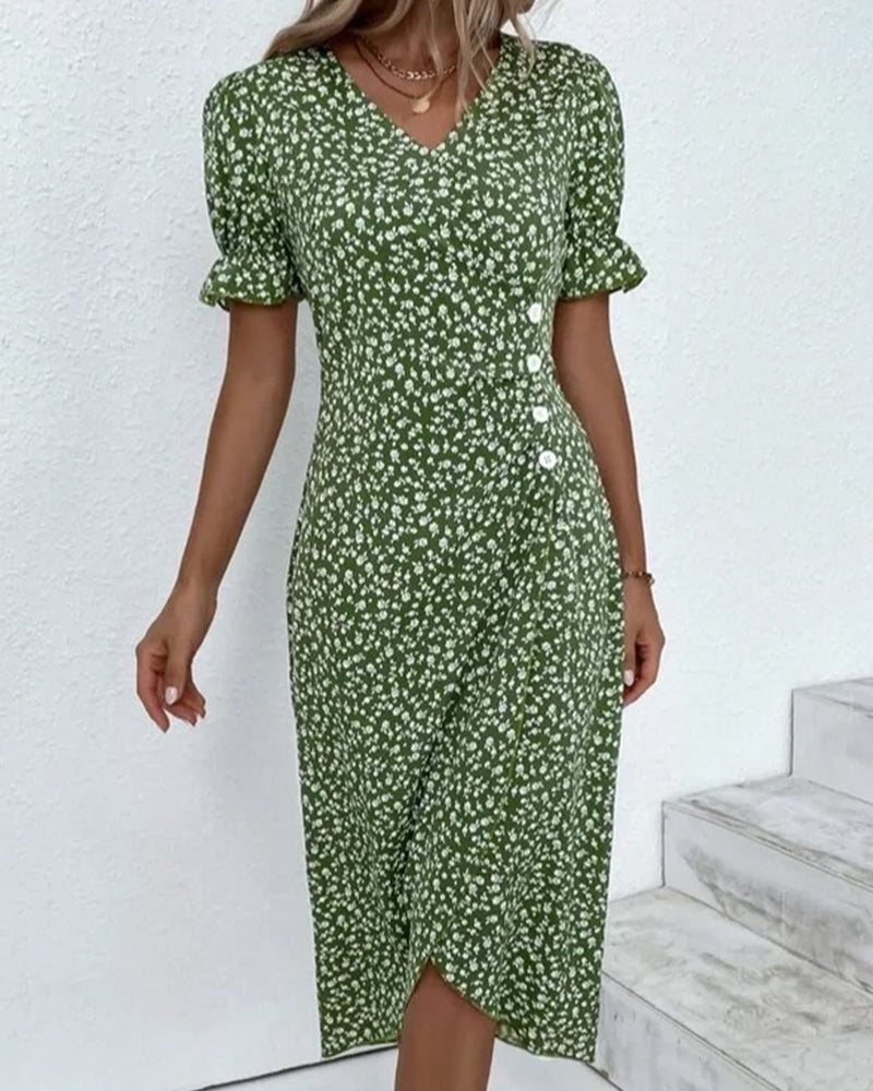 Rosa | Elegante vestido cruzado con cuello en V y estampado floral