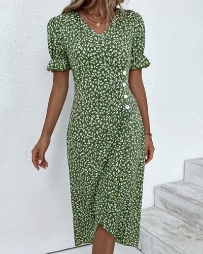 Rosa | Elegante vestido cruzado con cuello en V y estampado floral