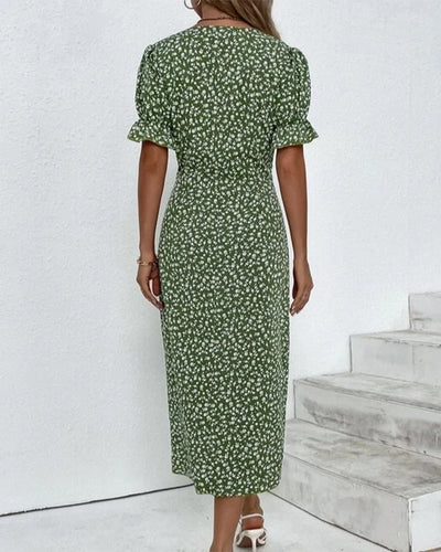 Rosa | Elegante vestido cruzado con cuello en V y estampado floral