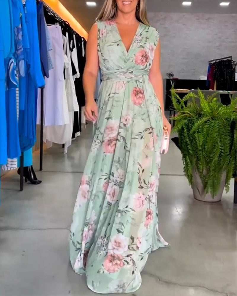 Venesa™ | Elegante vestido sin mangas con escote en V y estampado floral