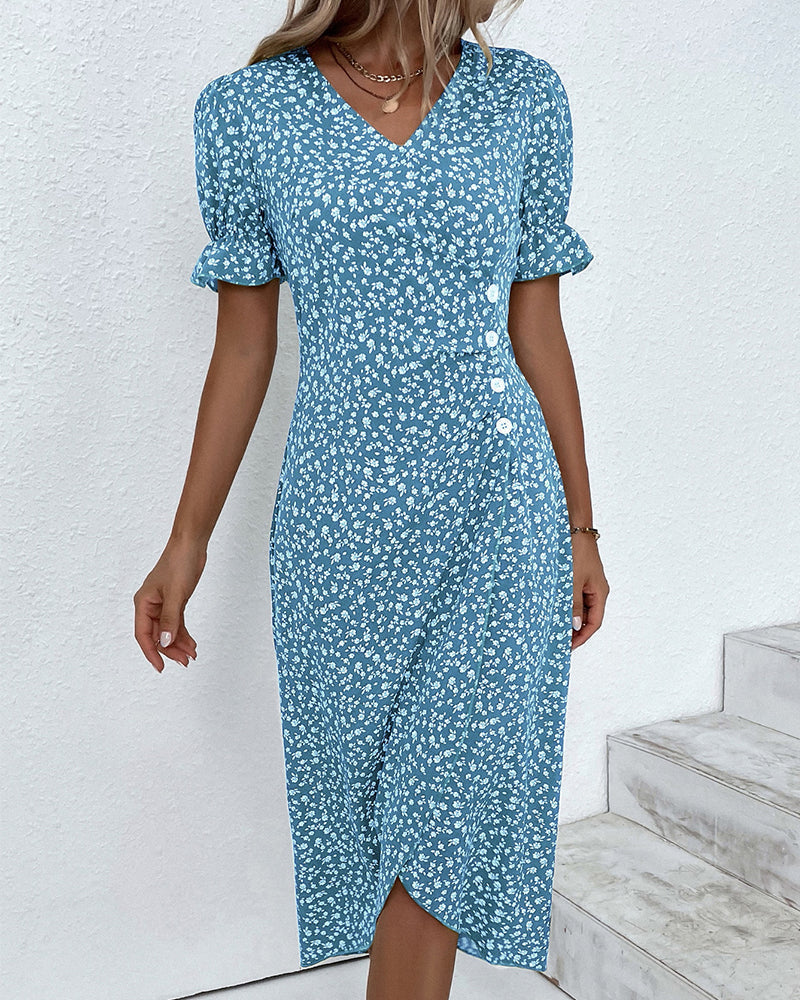 Rosa | Elegante vestido cruzado con cuello en V y estampado floral