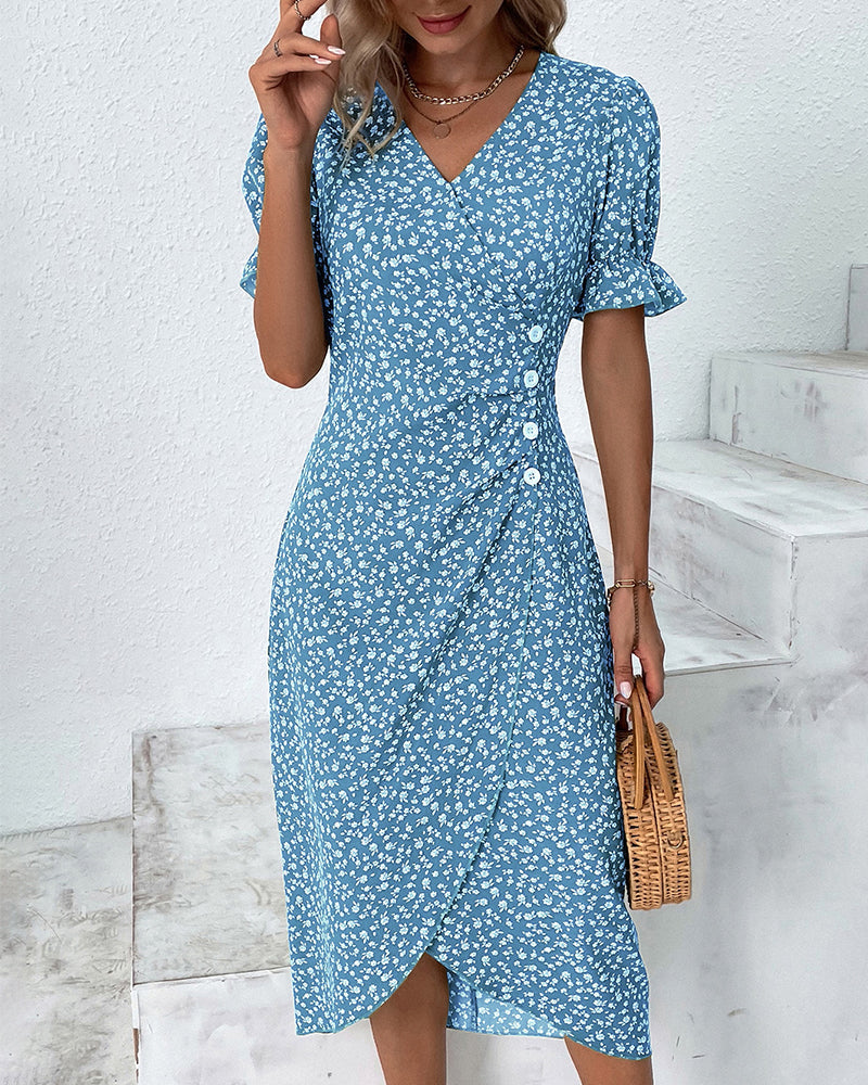 Rosa | Elegante vestido cruzado con cuello en V y estampado floral