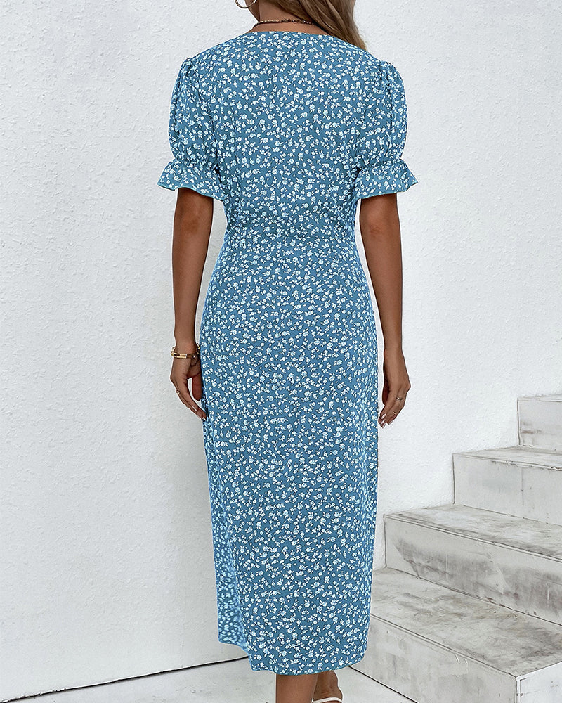 Rosa | Elegante vestido cruzado con cuello en V y estampado floral