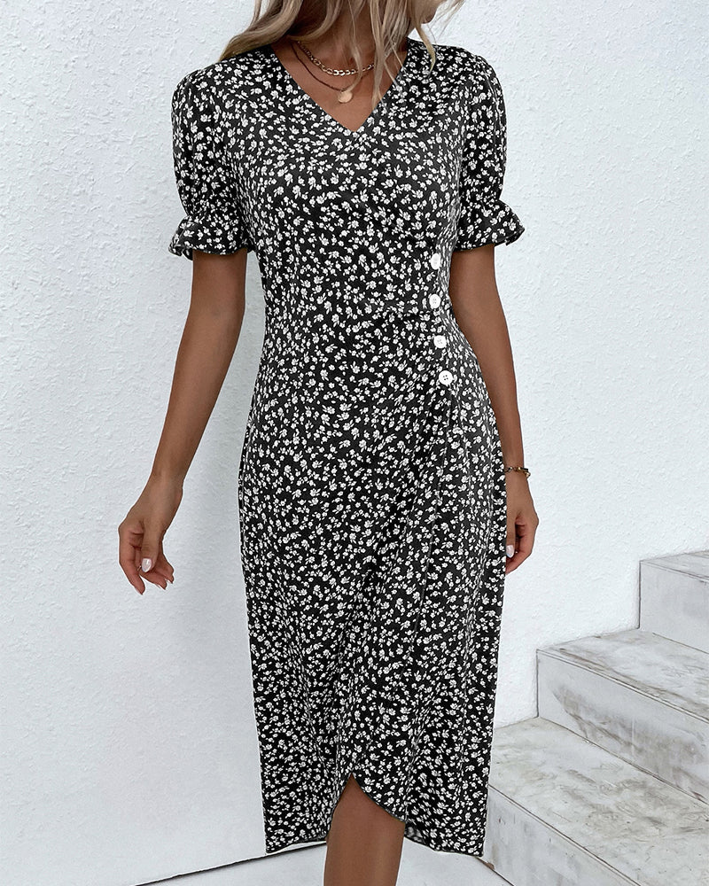 Rosa | Elegante vestido cruzado con cuello en V y estampado floral