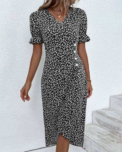 Rosa | Elegante vestido cruzado con cuello en V y estampado floral