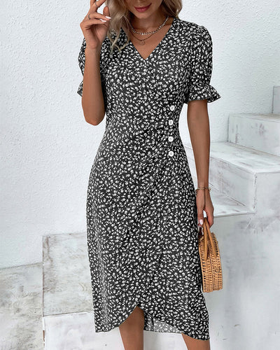 Rosa | Elegante vestido cruzado con cuello en V y estampado floral