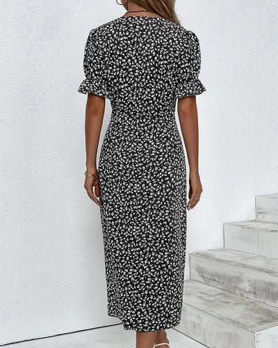Rosa | Elegante vestido cruzado con cuello en V y estampado floral