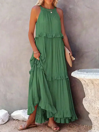 Sarah | Vestido largo con volantes y cuello halter (Casi agotado)