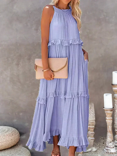 Sarah | Vestido largo con volantes y cuello halter (Casi agotado)