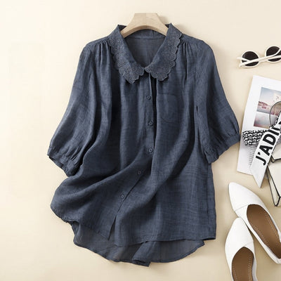 Laurienne™ | Blusa abotonada con cuello de encaje
