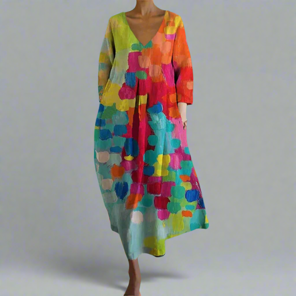 Cheryl - Vestido colorido con escote en pico