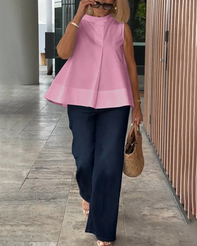 Sana – Blusa lisa sin mangas de estilo minimalista y chic