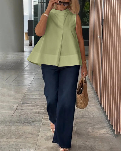 Sana – Blusa lisa sin mangas de estilo minimalista y chic