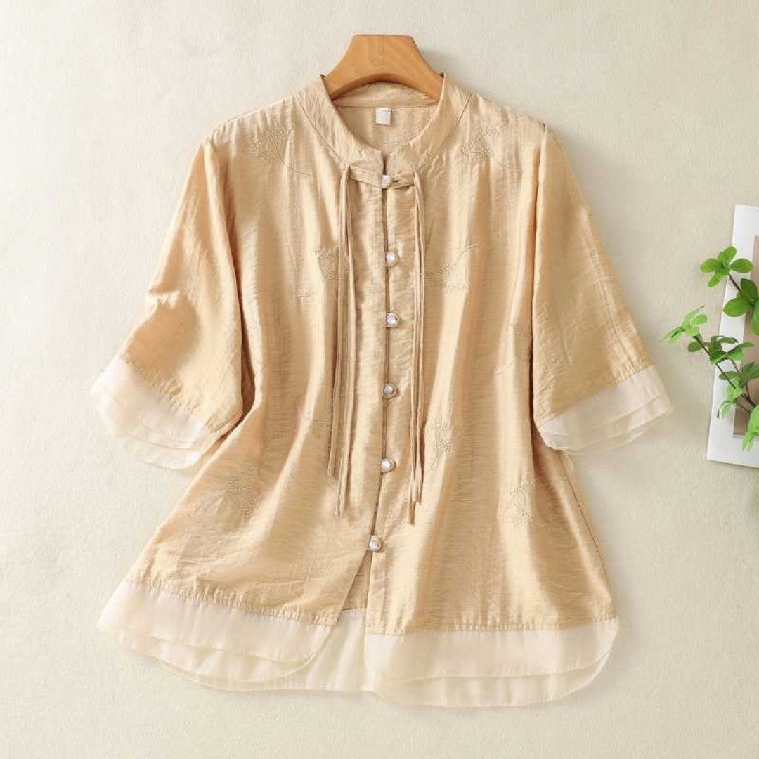 Laurienne™ | Blusa abotonada con cuello mandarín