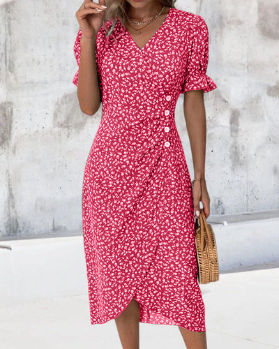 Rosa | Elegante vestido cruzado con cuello en V y estampado floral