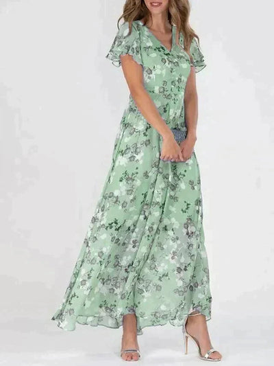 Marit | Elegante vestido largo con cuello en V y estampado floral