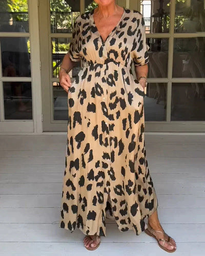 Vestido largo con estampado de leopardo