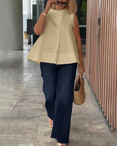 Sana – Blusa lisa sin mangas de estilo minimalista y chic