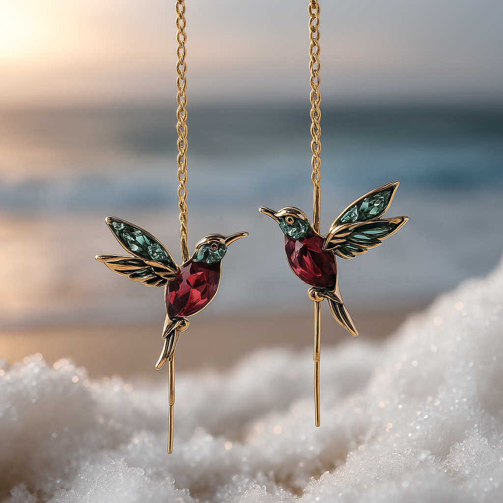 Pendientes de colibrí de esmalte y circonitas