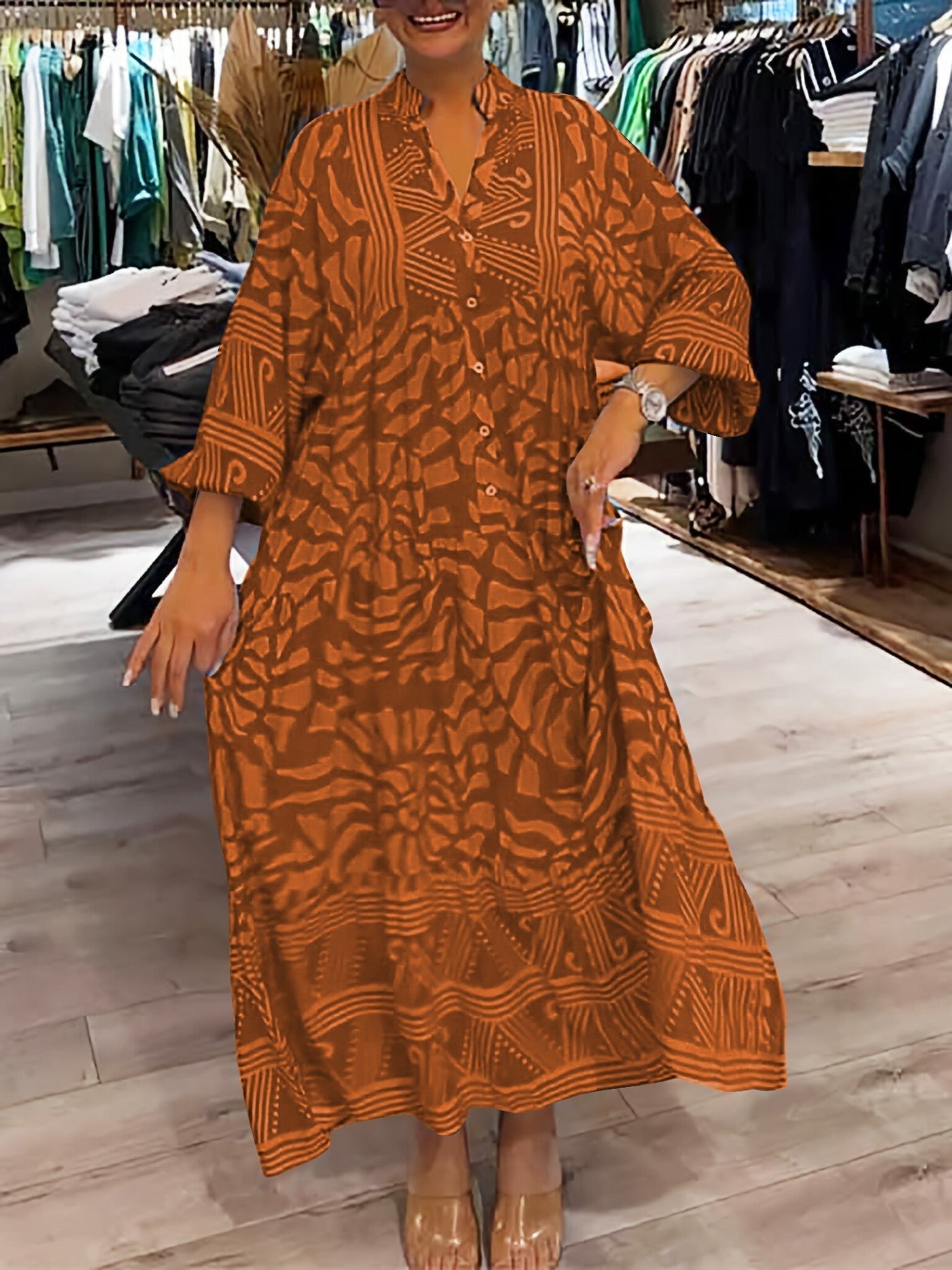Mira | Vestido estampado con cuello en V (Casi agotado)