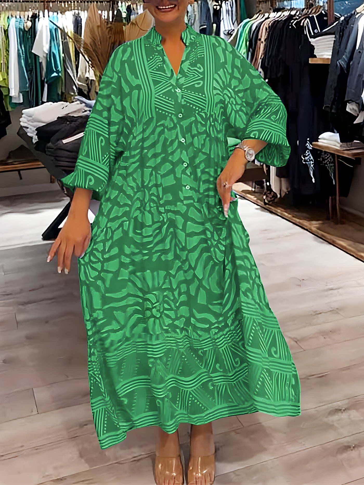 Inge™ | Vestido estampado con cuello en V