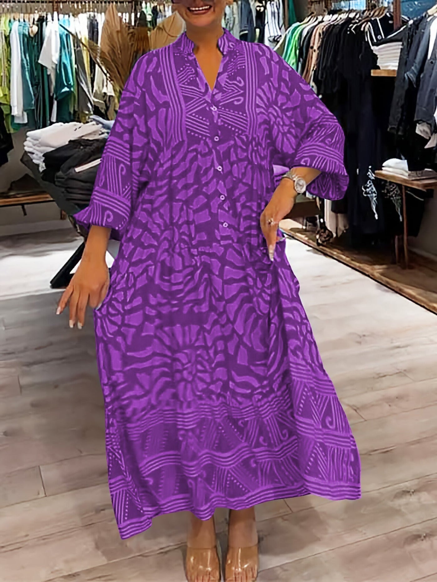 Mira | Vestido estampado con cuello en V (Casi agotado)