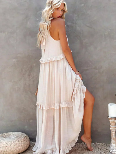Sarah | Vestido largo con volantes y cuello halter (Casi agotado)