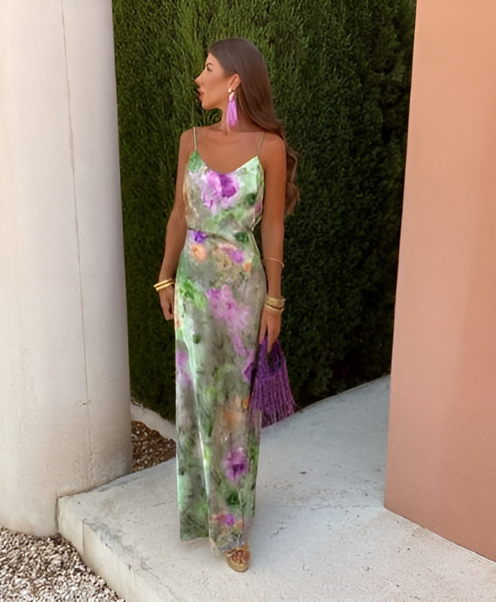 Tove - Vestido largo colorido con efecto tie-dye con lazo extraíble