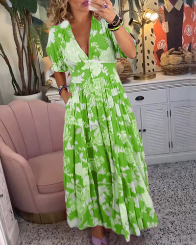 Catrisa™ - Vestido con cuello en V y estampado floral con bolsillos