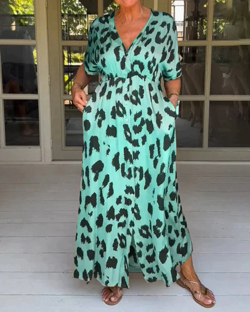 Vestido largo con estampado de leopardo