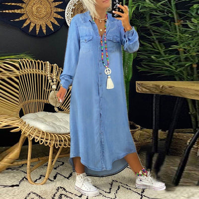 Yara™ - Vestido largo vaquero de manga larga