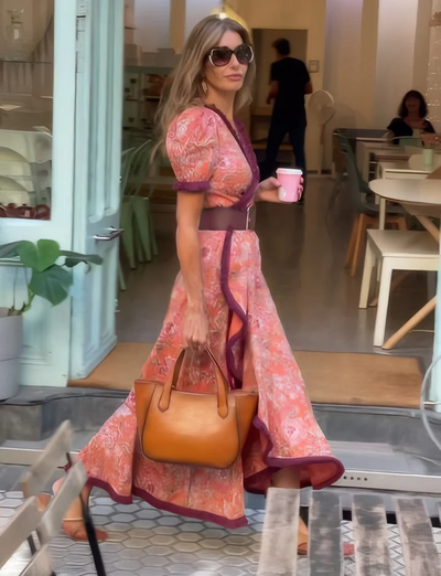 Armen - Elegante vestido largo rosa con mangas cortas