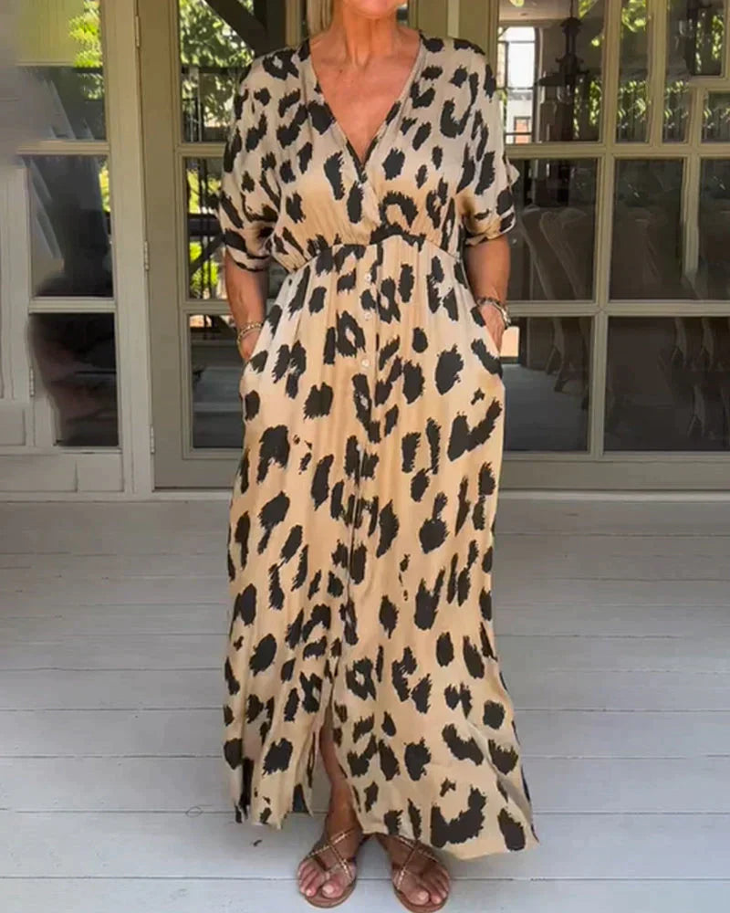 Vestido largo con estampado de leopardo