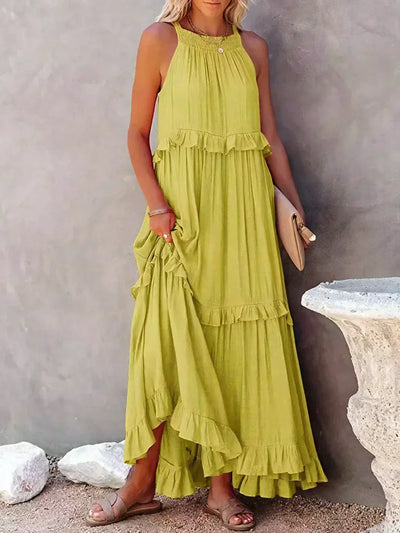 Sarah | Vestido largo con volantes y cuello halter (Casi agotado)