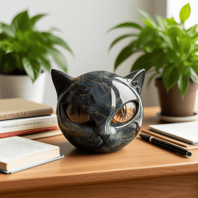 NyxCharm - Escultura de cabeza de gato negro místico
