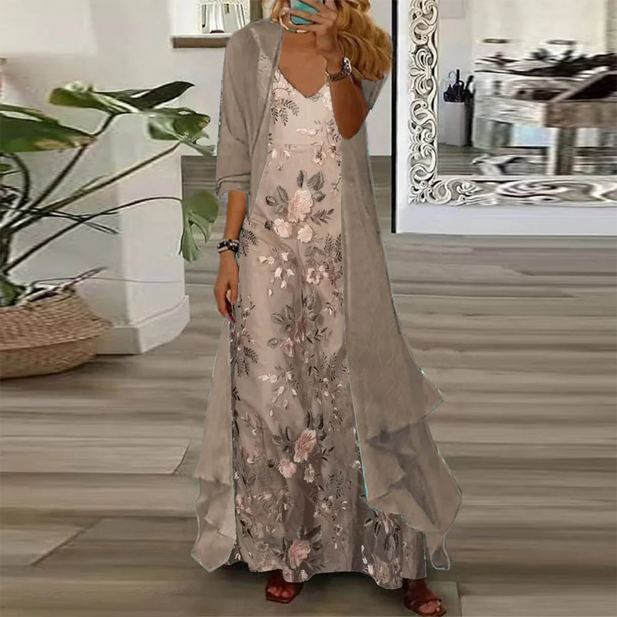 Mara | Vestido largo con chamarra(conjunto de 2 piezas)
