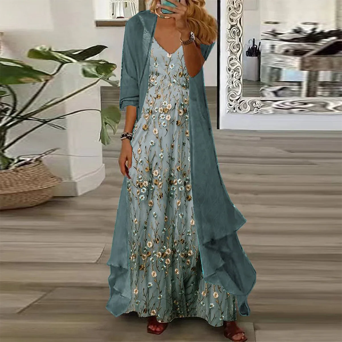Mara | Vestido largo con chamarra(conjunto de 2 piezas)