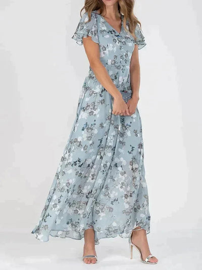 Marit | Elegante vestido largo con cuello en V y estampado floral