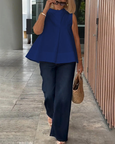 Sana – Blusa lisa sin mangas de estilo minimalista y chic