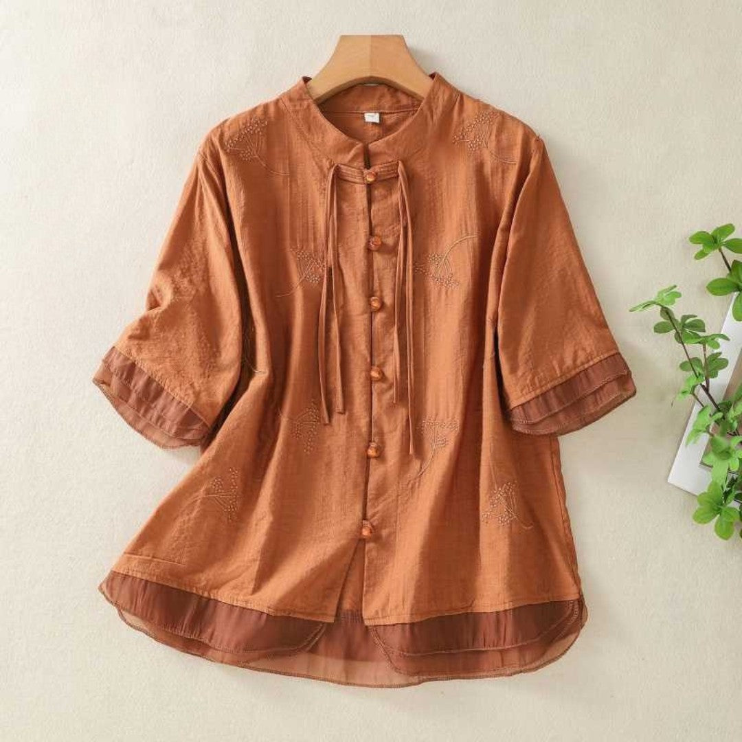Laurienne™ | Blusa abotonada con cuello mandarín