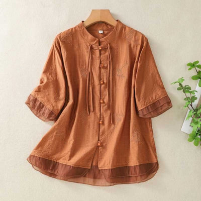 Laurienne™ | Blusa abotonada con cuello mandarín