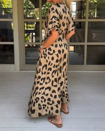 Vestido largo con estampado de leopardo