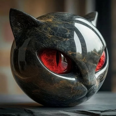 NyxCharm - Escultura de cabeza de gato negro místico