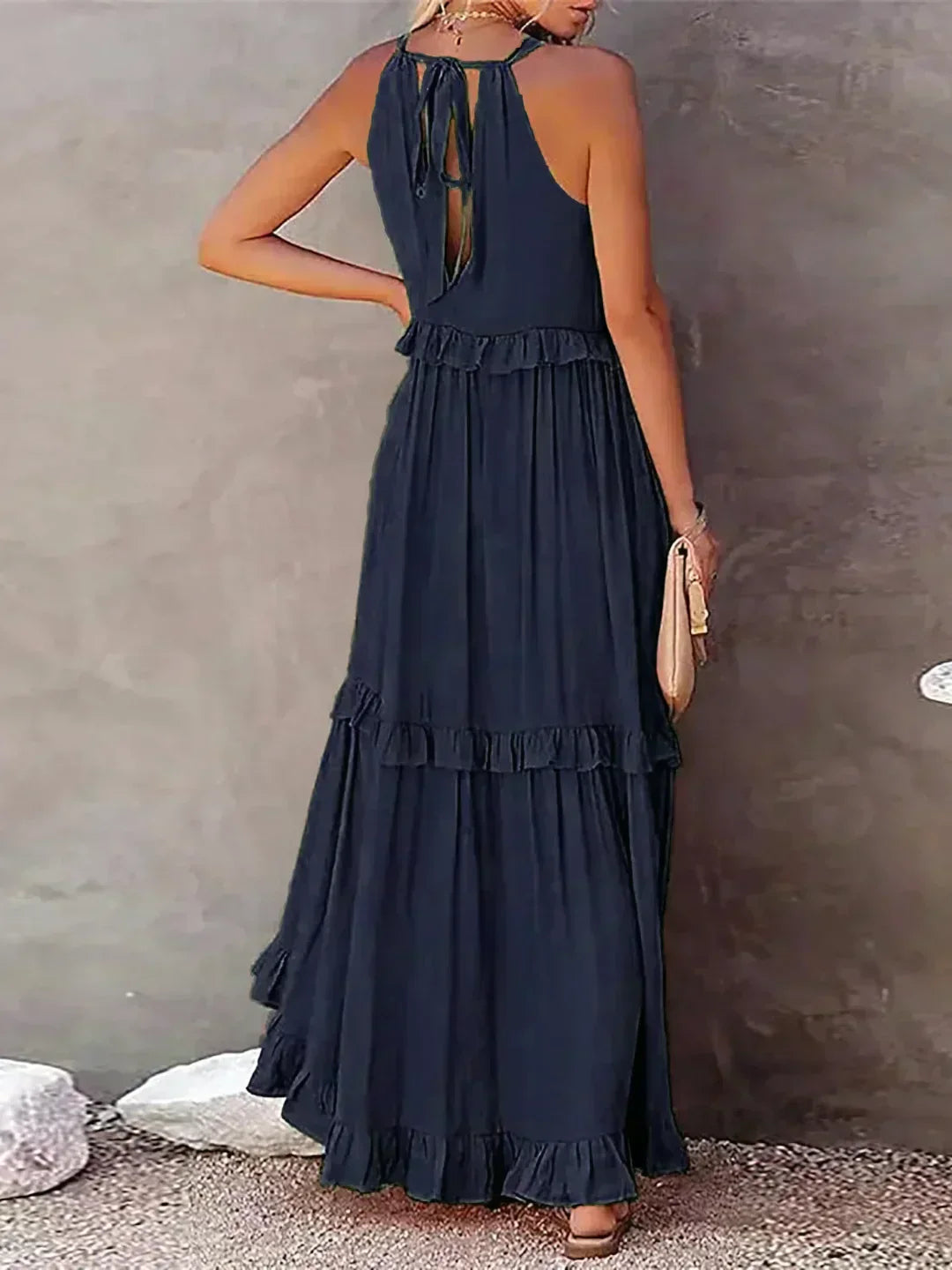 Sarah | Vestido largo con volantes y cuello halter (Casi agotado)