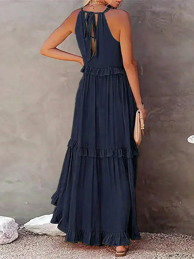Sarah | Vestido largo con volantes y cuello halter (Casi agotado)