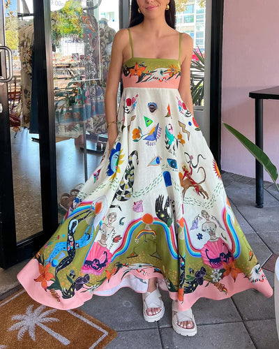 Vestido lencero estampado con una elegante pintura de posicionamiento