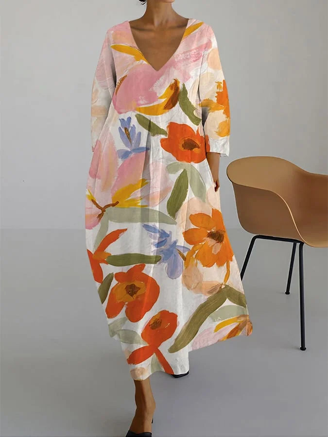 ISLA - VESTIDO CON CUELLO EN V Y ESTAMPADO FLORAL