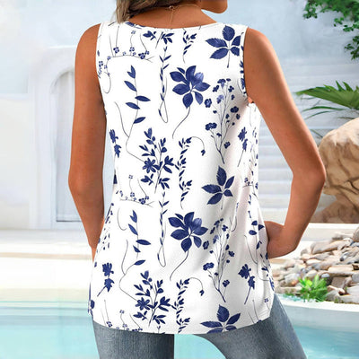 Camiseta informal sin mangas con estampado de hojas
